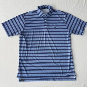 Turtleson Polo Shirt Mens Large Blue Pink Performance Stretch Golf Stripes